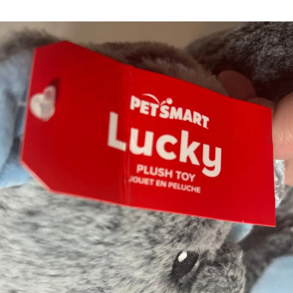 PetSmart NWT Lucky Bear Gray Plush Dog Toy Squaker 11